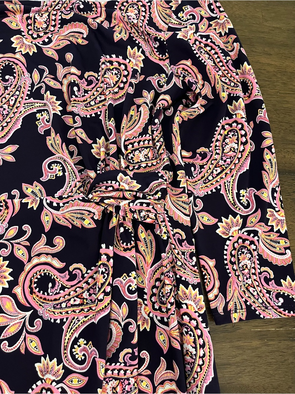 AGB Navy Paisley Tie-Waist Dress with Pink Accents Half Sleeve Sz Small - Picture 4 of 6